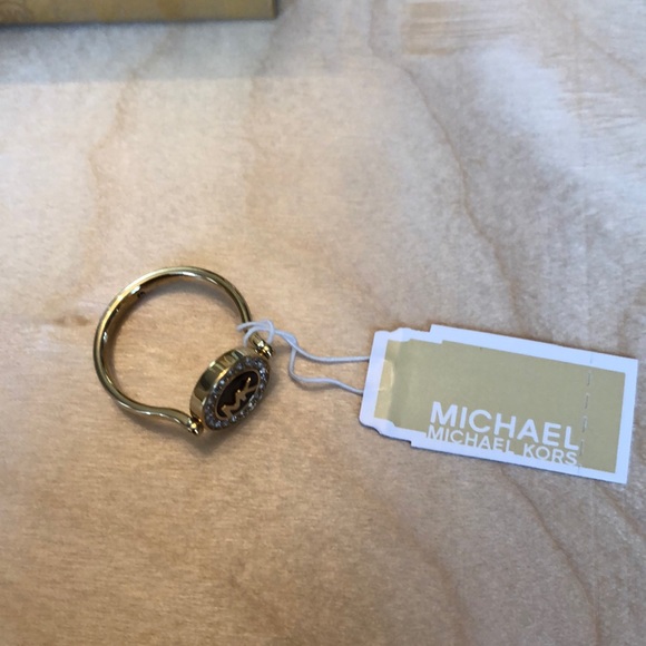 Michael Kors Gold Plated Stainless Steel Logo Ring Tortoise & Crystal Size 7 NWT - Picture 5 of 15